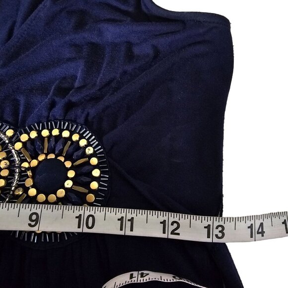 Y2K Eci New York V-Neck Jersey Beaded Waist Sleeveless Long Maxi Dress Blue Size - Picture 9 of 11